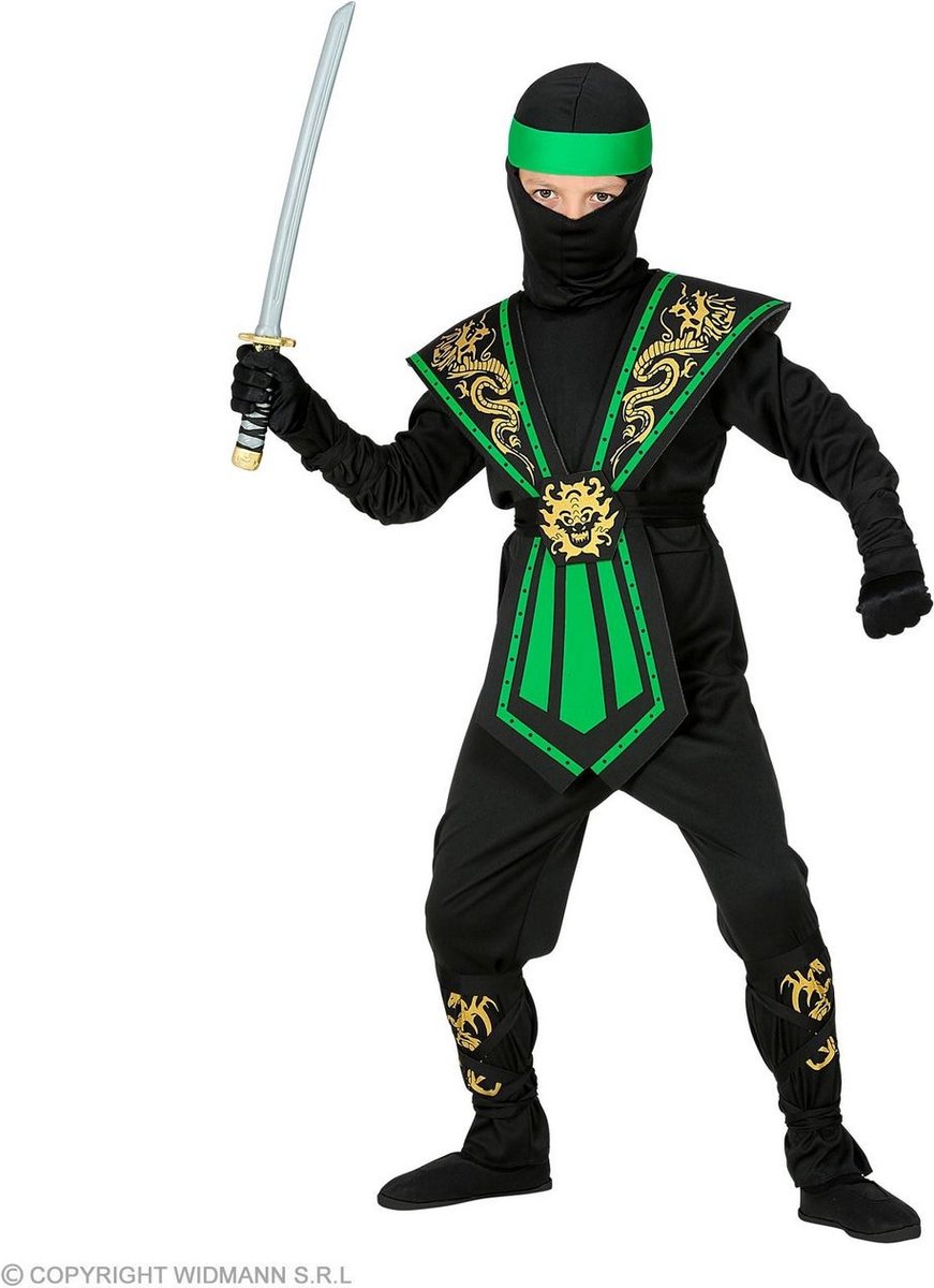 Ninja & Samurai Kostuum | Gevreesde Draken Ninja Groen Kind | Jongen | Maat 158 | Carnaval kostuum | Verkleedkleding